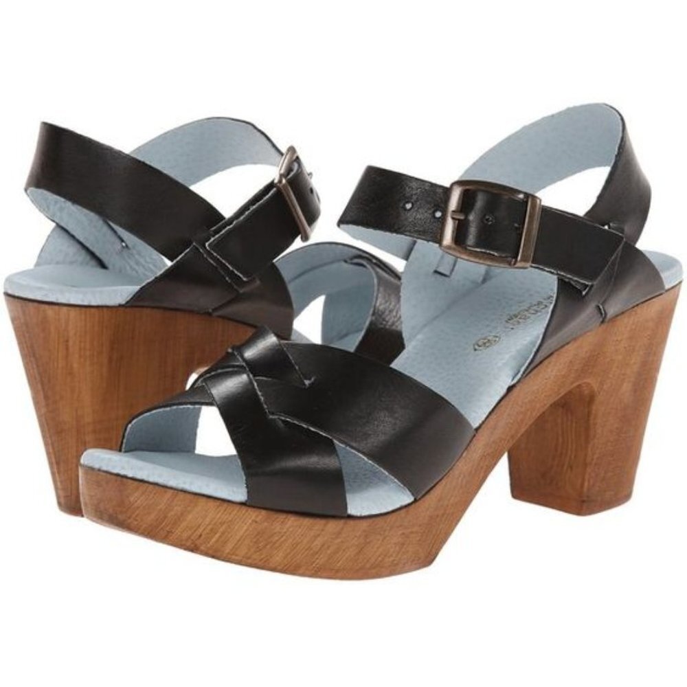 Eric Michael Philly II Boho Wooden Platform Heel OpenToe Leather Upper Size 11.5